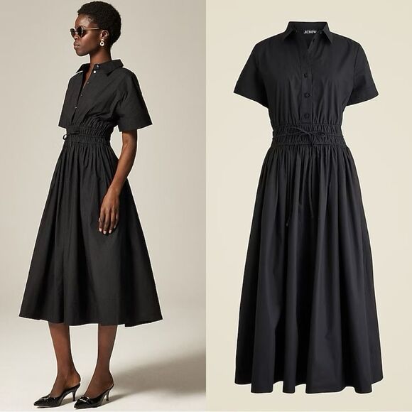 NWT J Crew Elena shirtdress in cotton poplin in black - Picture 1 of 13
